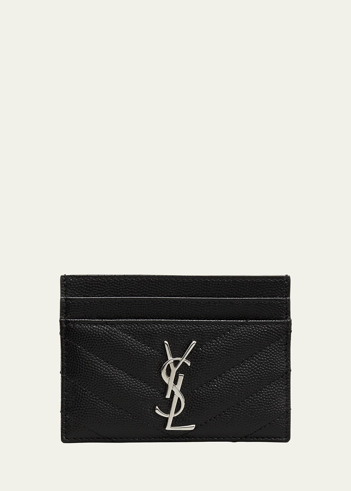 Saint Laurent YSL Monogram Card Case in Grained Leather | Bergdorf Goodman