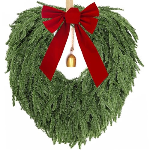 24" Norfolk Pine Wreath, Artificial Christmas Wreaths, Real Touch Green Winter Garland for Front ... | Amazon (US)