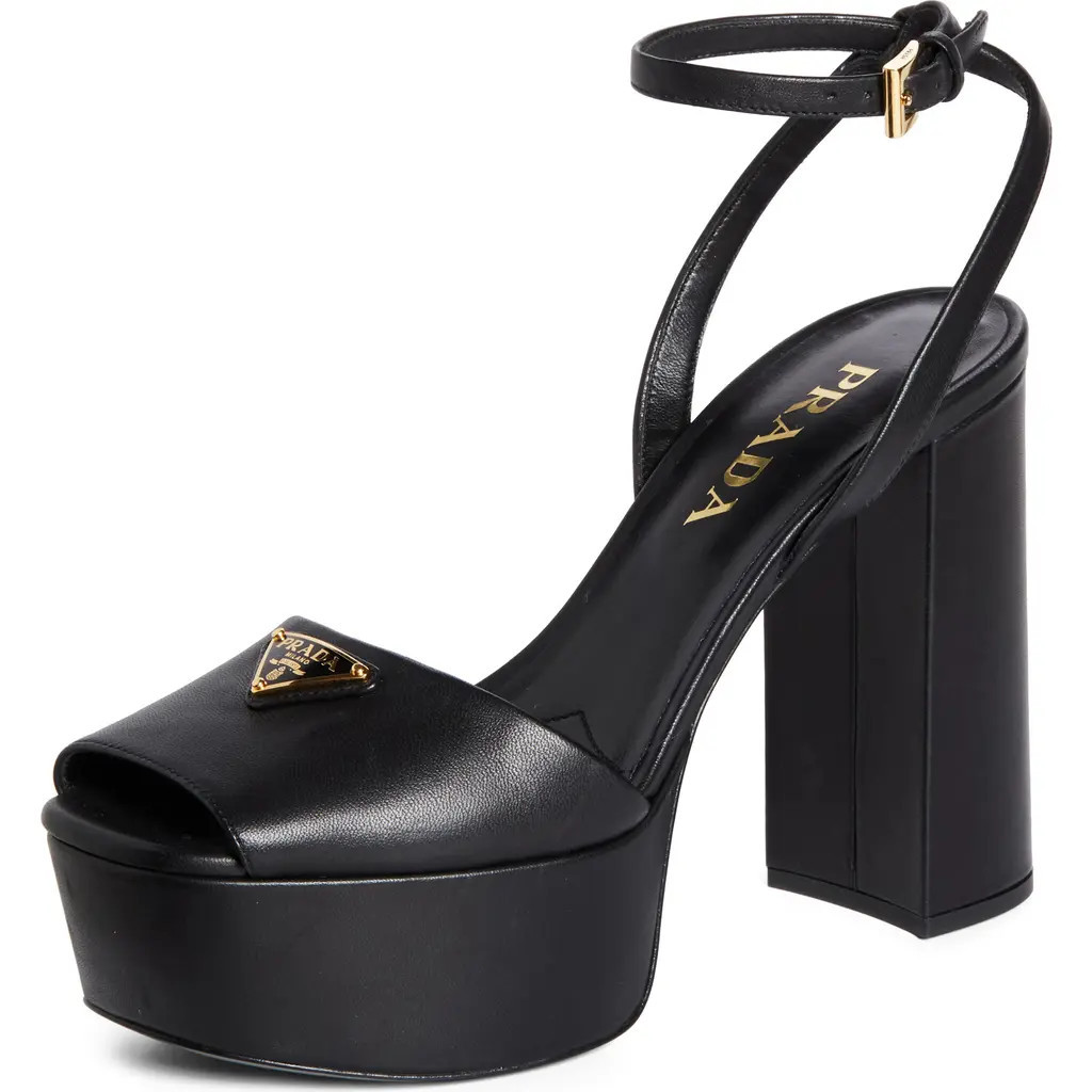 Prada Logo Platform Sandal in Nero at Nordstrom, Size 40 | Nordstrom