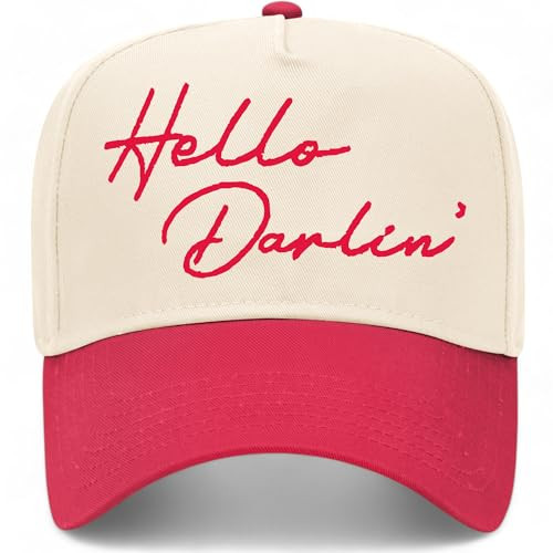 Hello Darlin Vintage Trucker Hat | Premium Snapback Baseball Hat for Men & Women (US, Alpha, One Size, Red/Natural) | Amazon (US)