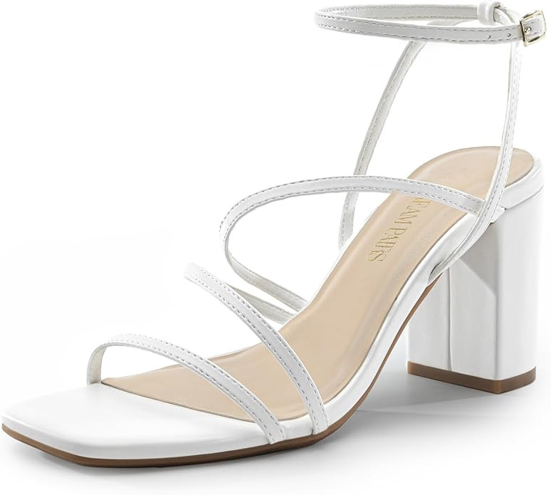 DREAM PAIRS Women's Heels Chunky Block Strappy Square Open Toe Ankle Buckle Heeled Sandals Weddin... | Amazon (US)