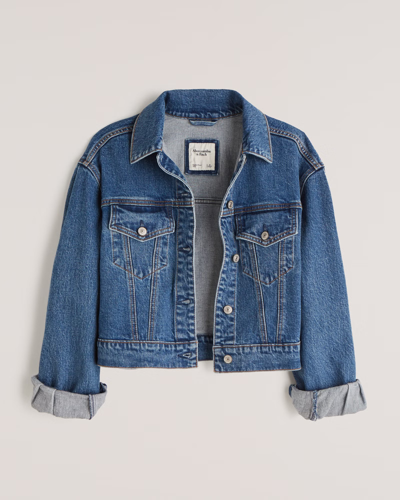 Cropped Puff Sleeve Denim Jacket | Abercrombie & Fitch (US)