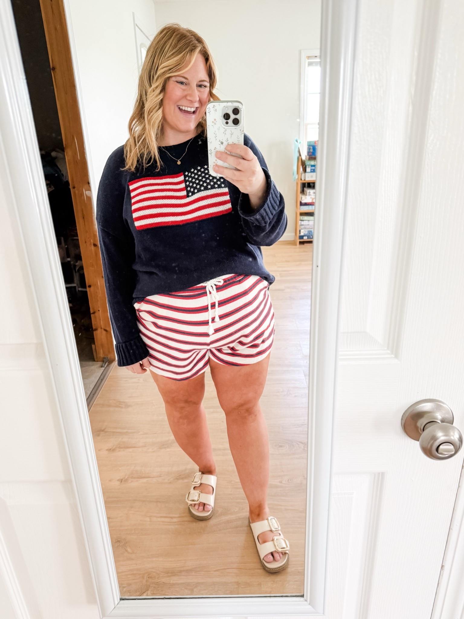 Wearing an XXl in my shorts.  My flag sweater is from target last year so I linked this year’s version and similar ones. 

4th of July outfit 
Memorial Day outfit 
Red white blue outfit

#LTKMidsize #LTKBump #LTKSeasonal