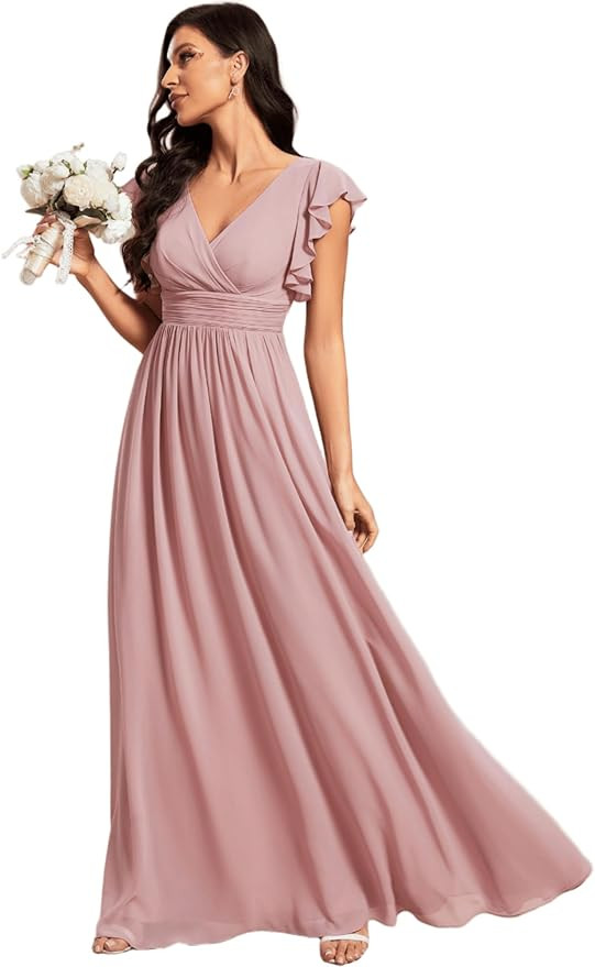 Ever-Pretty Women's Spring Summer Bridesmaid Dress Flowy Chiffon A Line Short Sleeve Back Cutout ... | Amazon (US)