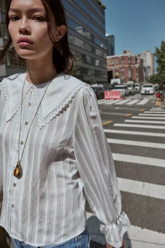 LACE TRIM PETER PAN COLLAR SHIRT | Zara US