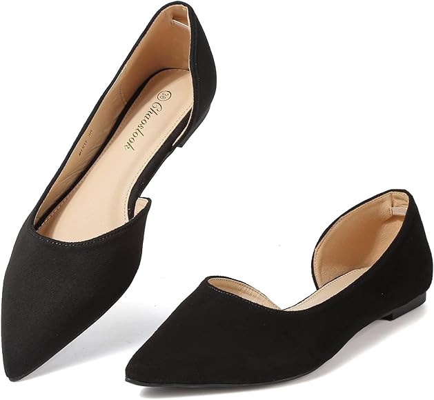Womens Pointed Toe Black Ballet Flats Comfortable Casual Dress Flats for Women Elegant Memory Foa... | Amazon (US)