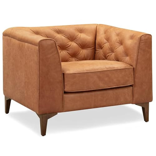Poly & Bark Essex Lounge Chair - Leather Chair with Tufted Back - Full-Grain Living Room Armchair with Feather-Down Topper - Single Couch - Vintage Italian Leather in Cognac Tan | Amazon (US)