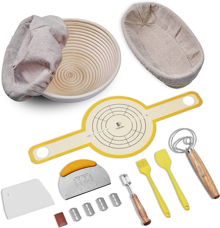 Sourdough Bread Baking Set, 10 Inch Oval & 9 Inch Round Banneton Bread Proofing Baskets with Line... | Amazon (US)