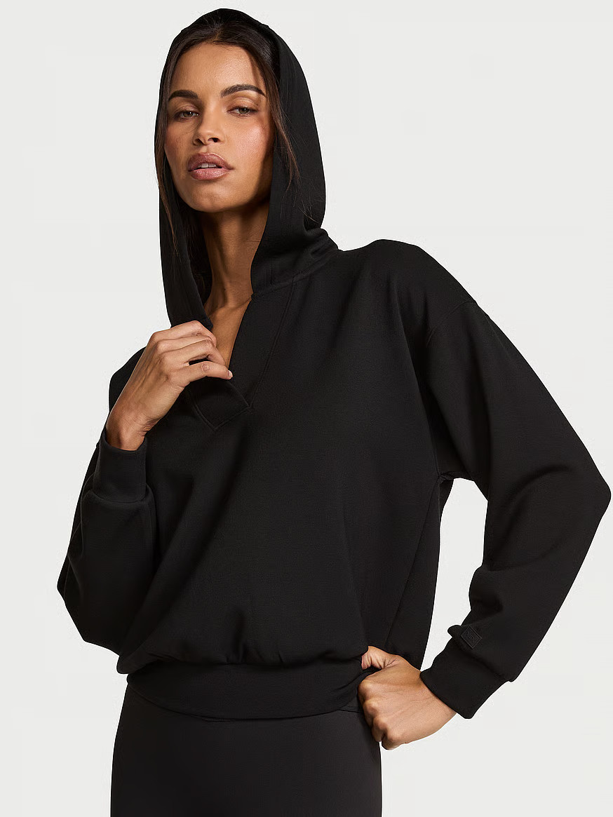 Buy VSX Featherweight Knit V-Neck Hoodie, Pure Black - Order Hoodies & Sweatshirts online - Victo... | Victoria's Secret (US / CA )