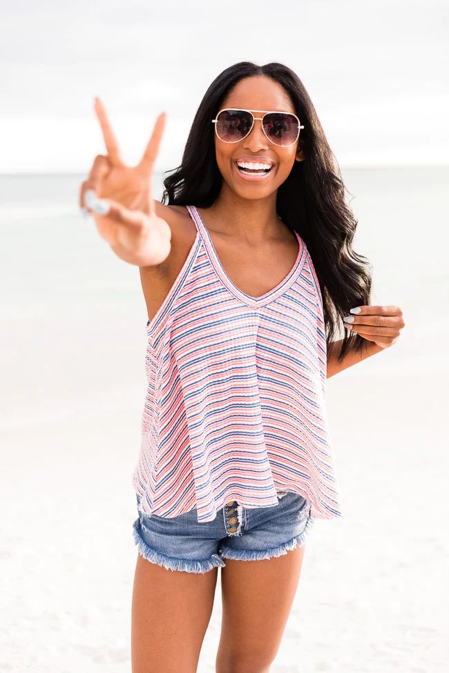 Years Of Memories Red/White/Blue V-Neck Stripe Tank FINAL SALE | The Pink Lily Boutique