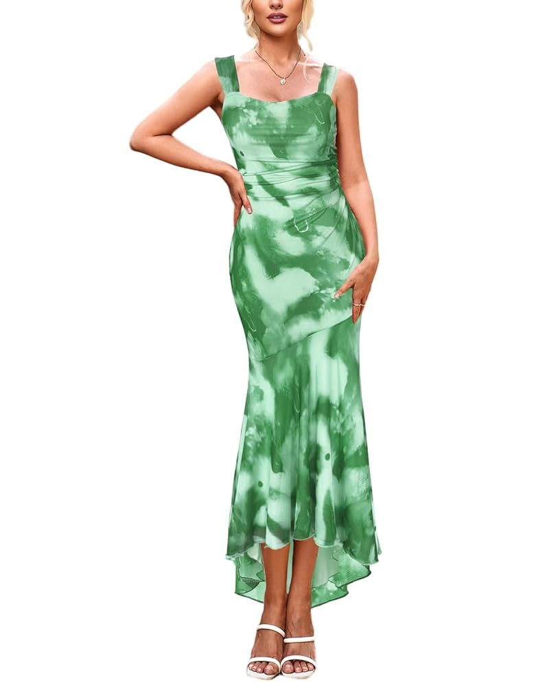 SEBOWEL Women Summer Floral Print Long Maxi Dress Sexy Backless Mesh Elegant Sleeveless Formal We... | Amazon (US)