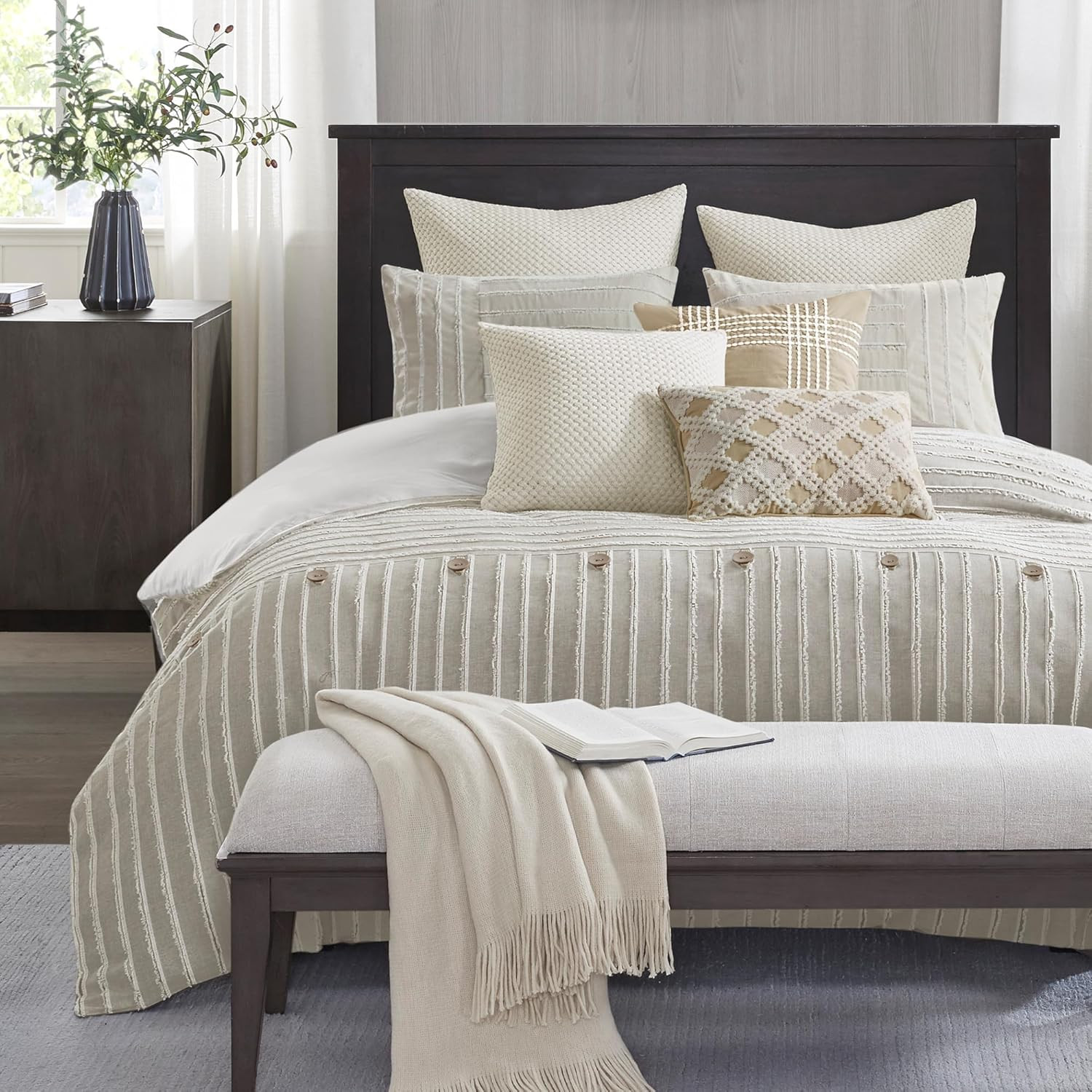 Madison Park King Comforter Set Clipped Jacquard Stripes with Buttons Boho Comforter for a King-S... | Amazon (US)