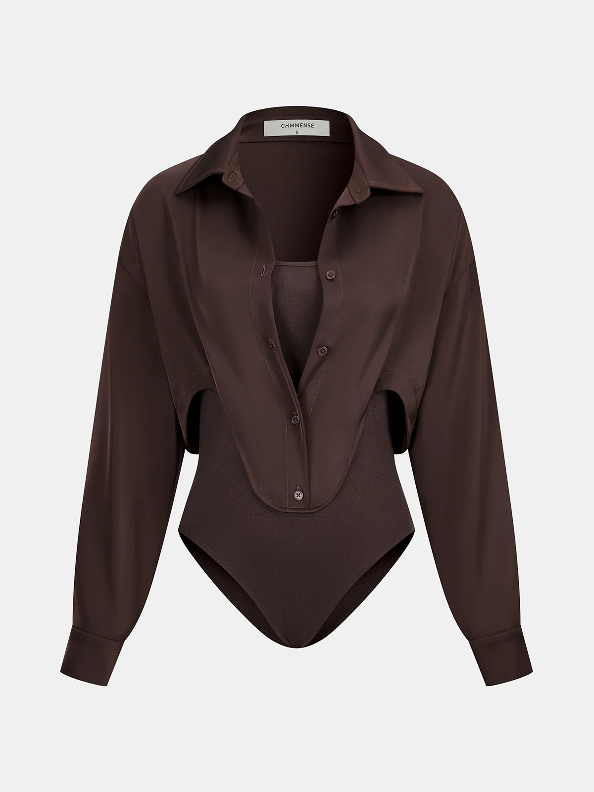 2 in 1 Satin Shirt Panel Bodysuit | Commense