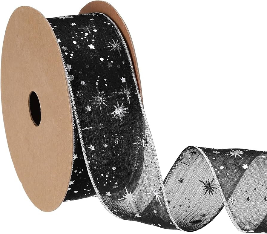 PATIKIL Organza Star Ribbon Wired, 1.6 Inch Wide 20 Yards Christmas Tree Print Sheer Glitter Ribb... | Amazon (US)