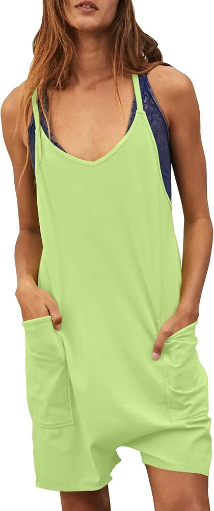 Tongmingyun Womens Summer Casual Sleeveless Rompers Loose Spaghetti Strap Shorts Jumpsuit with Pocke | Amazon (US)