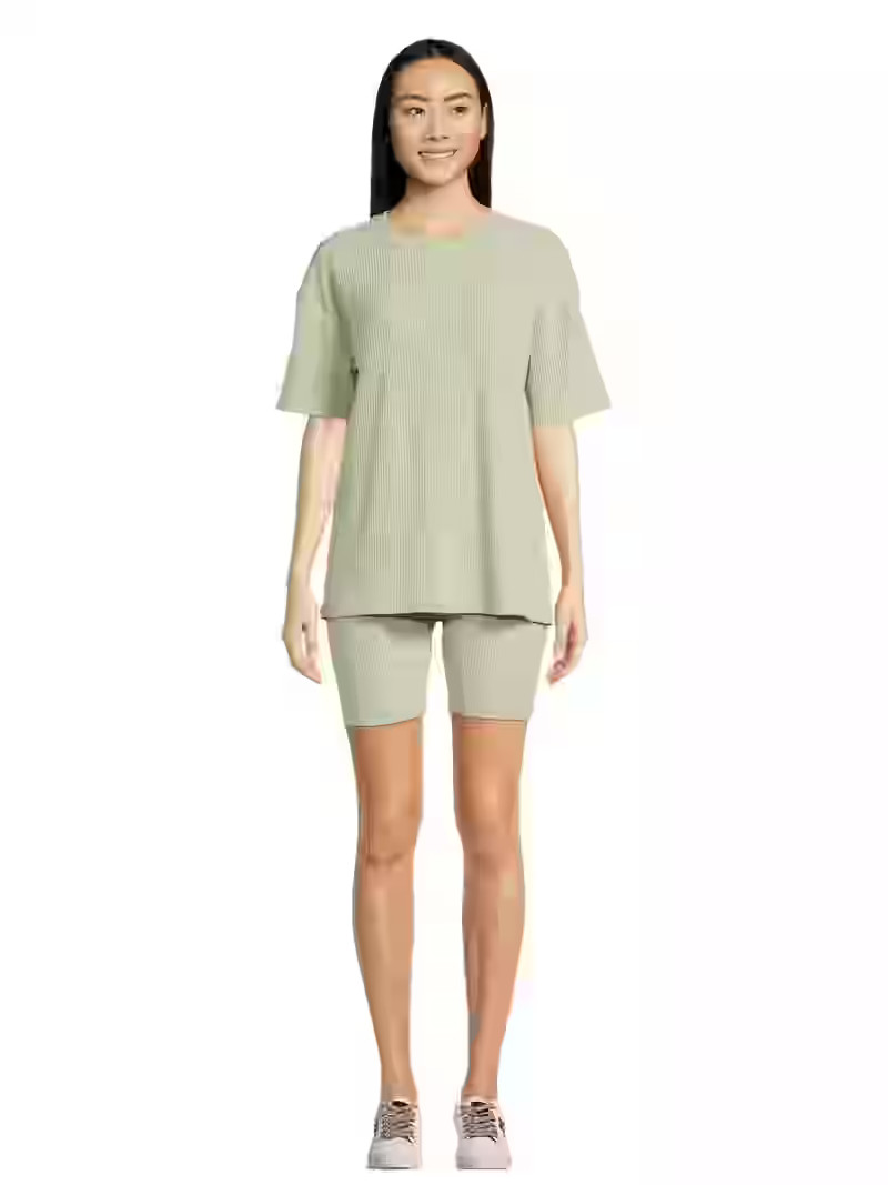 Lissome Women's Oversize Hacci Ribbed Tee and Bike Shorts Lounge Set, 2-Piece, Sizes S-4X | Walmart (US)