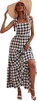 Floerns Women's Summer Boho Floral Print Tie Strap A Line Long Maxi Dress | Amazon (US)