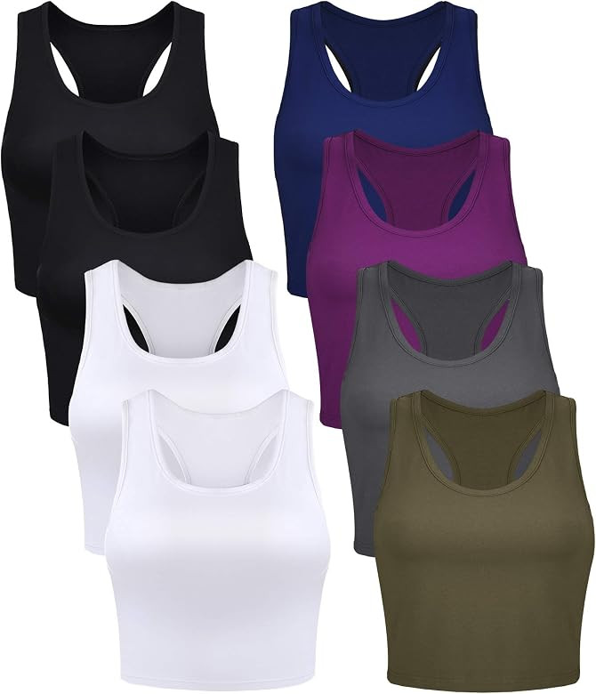 Geyoga 8 Pieces Basic Crop Tank Tops Sleeveless Racerback Crop Sport Cotton Top for Women | Amazon (US)