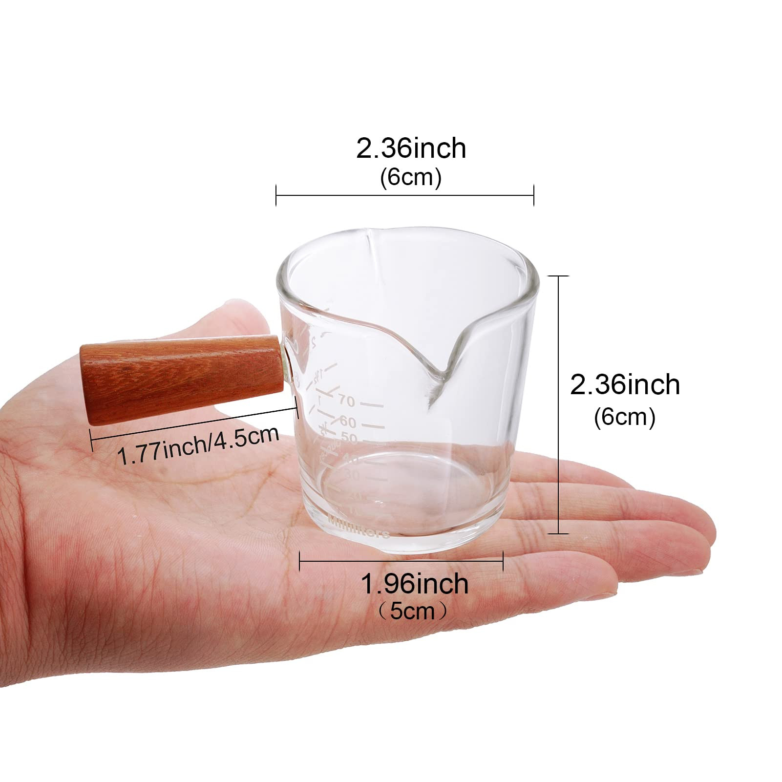 Double Spouts Measuring Cup with Wooden Handle Heat-Resistant Espresso Shot Glasses 3.5oz Mini Sa... | Amazon (US)