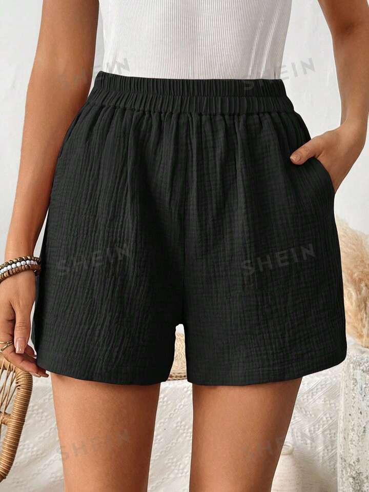 SHEIN LUNE Women's Summer Casual Solid Color Elastic Waist Shorts | SHEIN