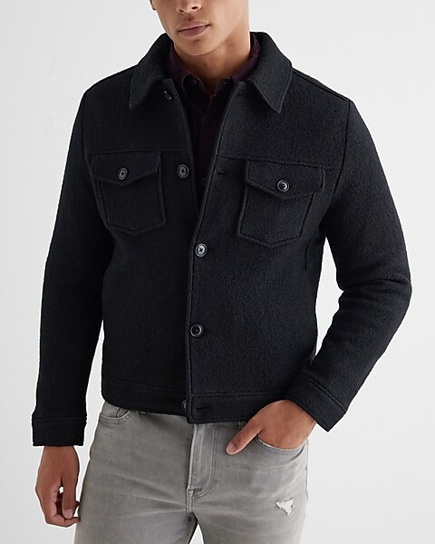 Wool-Blend Boucle Textured Trucker Jacket | Express
