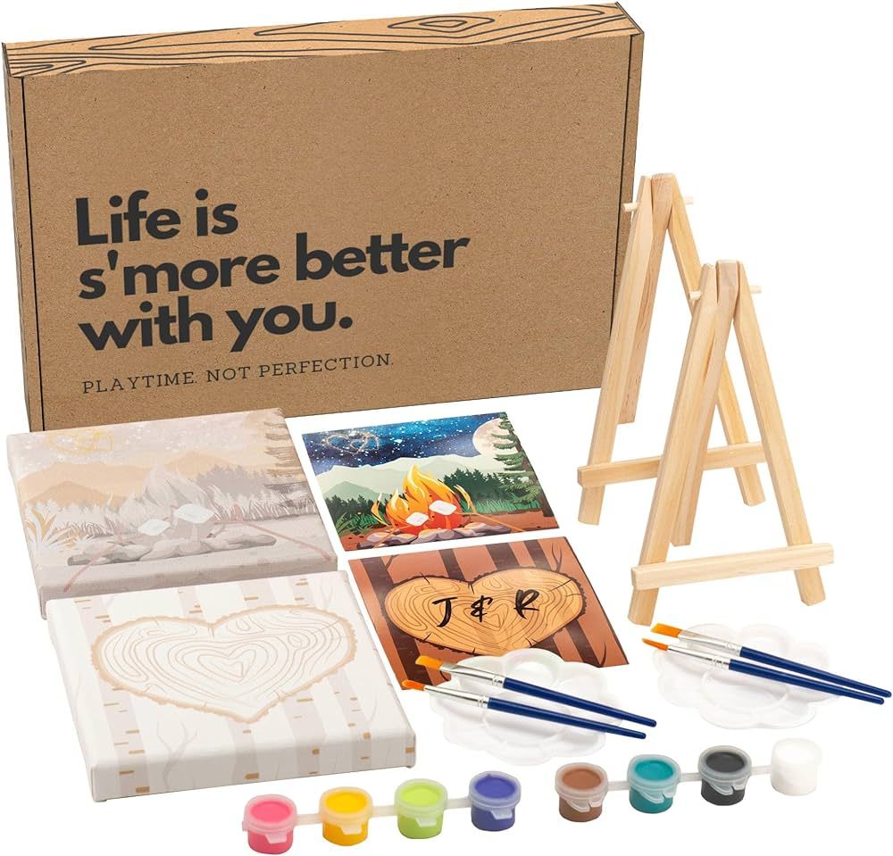 42HUES Sip and Paint Kit for Adult's Date Night for Two - Pre Drawn Canvas Painting at Home for C... | Amazon (US)