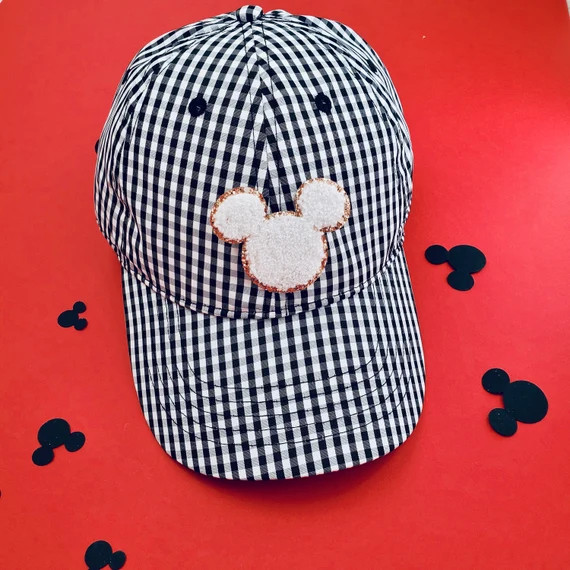Black and white check Womens Baseball Cap, Chenille Mickey glitter Patch Tie Dye Womens Trendy Un... | Etsy (US)