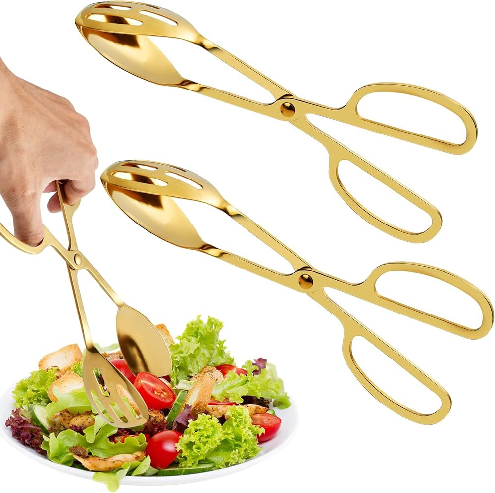 2 Pack Gold Salad Tongs,10 Inch Stainless Steel Kitchen Tongs for Serving Food, Kitchen Scissor T... | Amazon (US)