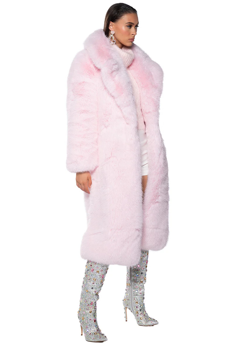 BEAR HUG LONGLINE LUXE FAUX FUR TRENCH COAT IN PINK | AKIRA