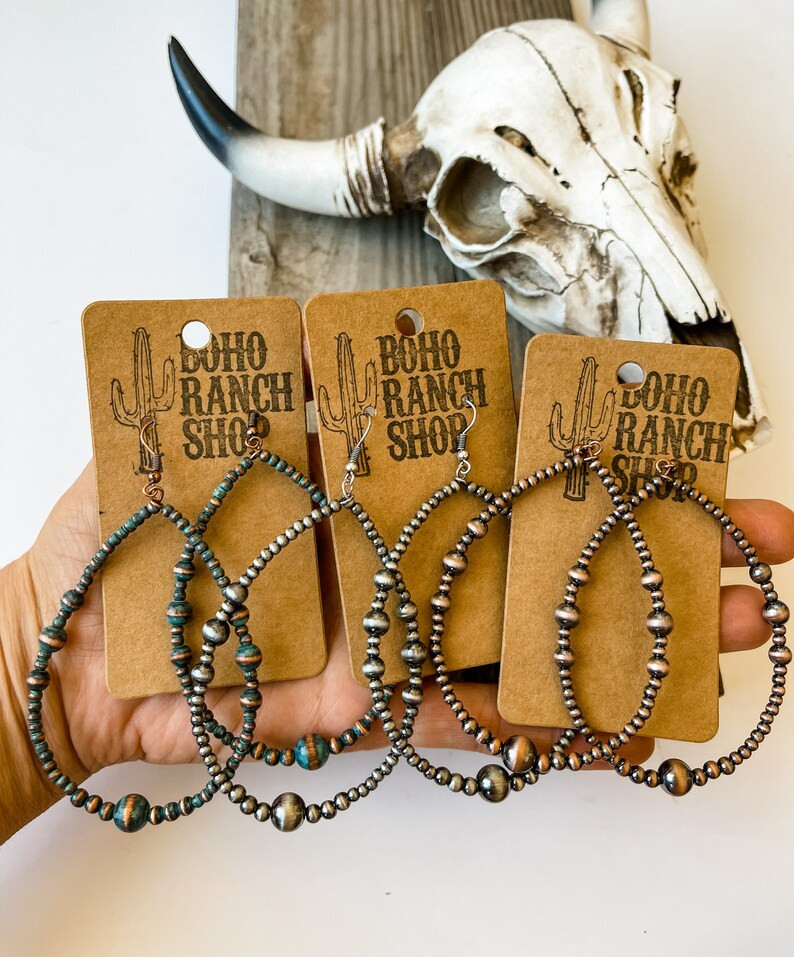 NAVAJO BEAD HOOP earrings  - Western statement earrings - earrings copper patina silver Navajo st... | Etsy (US)