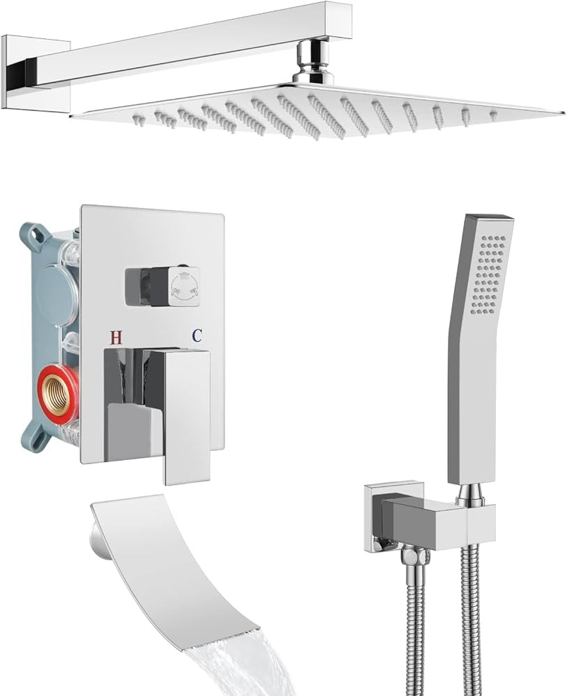 Airuida Chrome Polish Tub and Shower Faucet Combo, Shower System with Tub Spout, 3 Function Mixer... | Amazon (US)