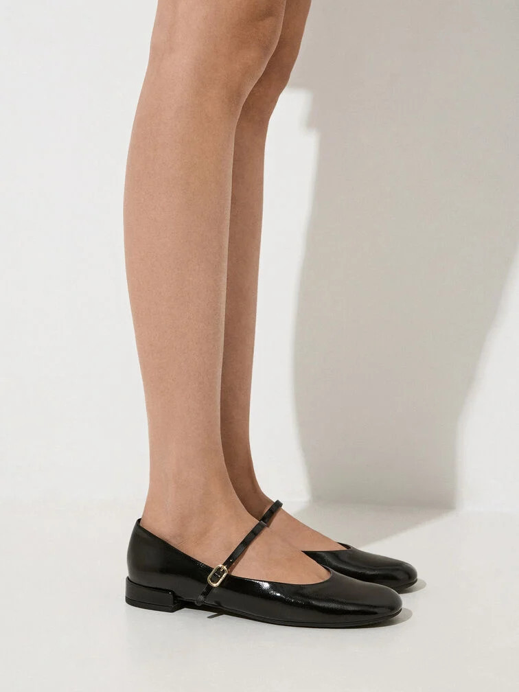 Gertrude Patent Round-Toe Mary Janes - Black Patent | Charles & Keith UK