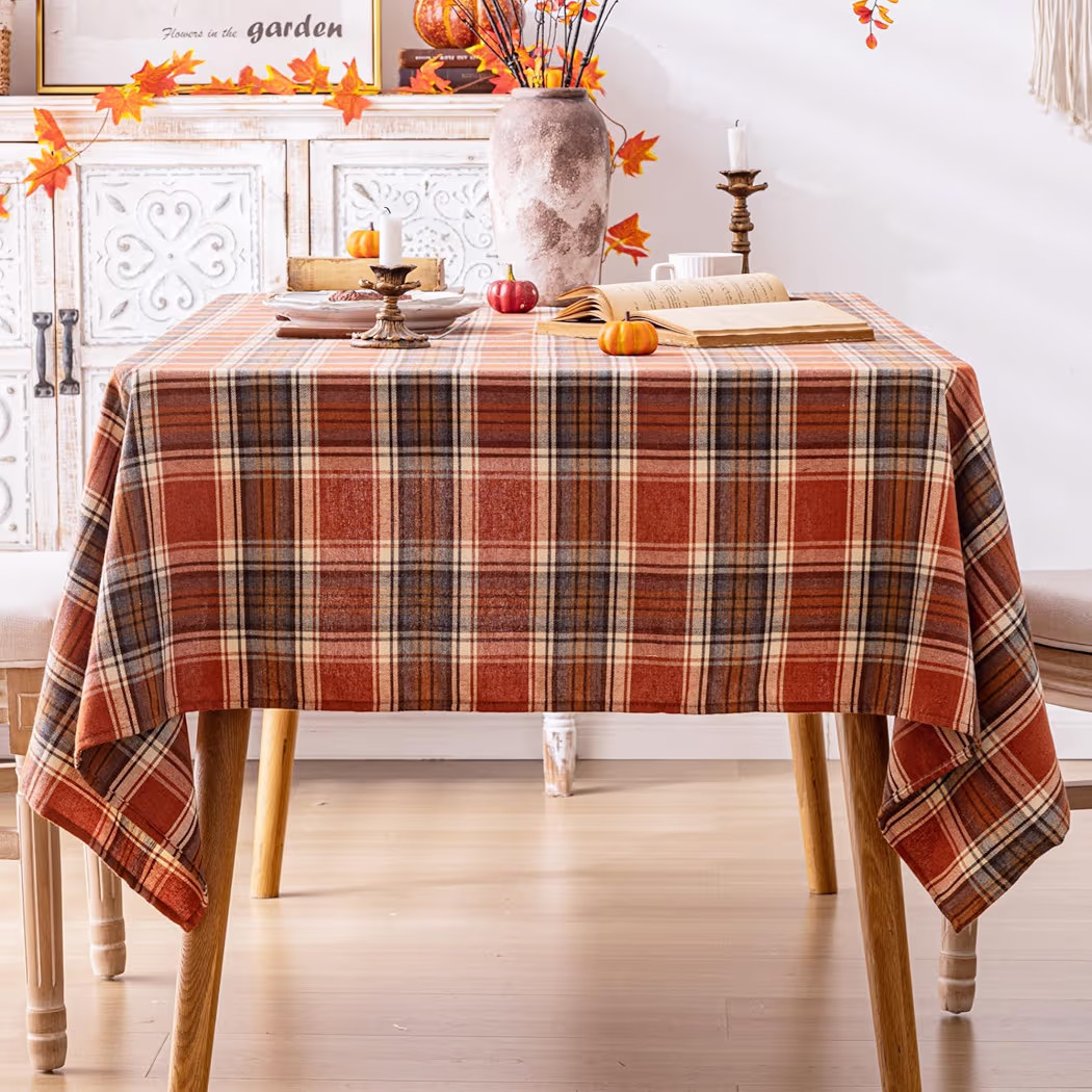 AQOTHES Plaid Fall Tablecloth Thanksgiving Rectangle 60x84 Inch, Rust Orange Table Cloths Autumn ... | Amazon (US)