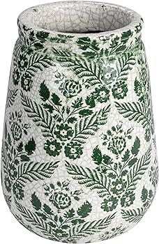 Creative Co-Op Terra-Cotta Planter Vase with Flower Pattern and Crackle Glaze, Green and White | Amazon (US)