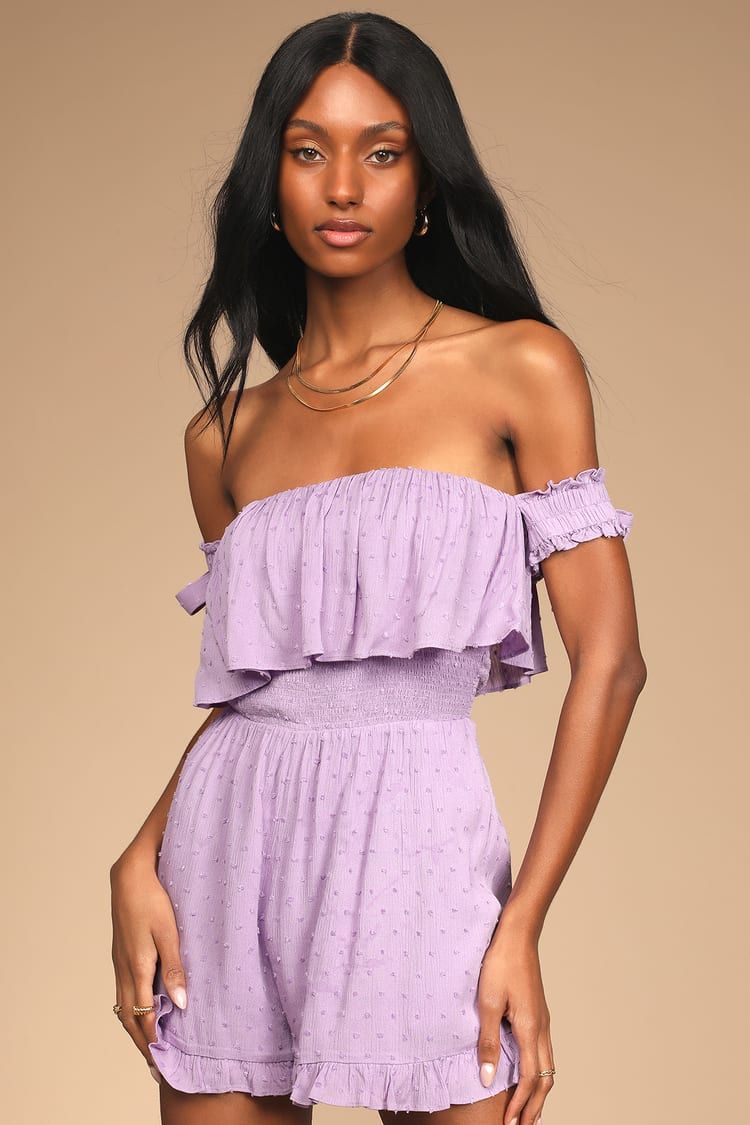 Be a Sweetie Lilac Swiss Dot Off-the-Shoulder Romper | Lulus (US)