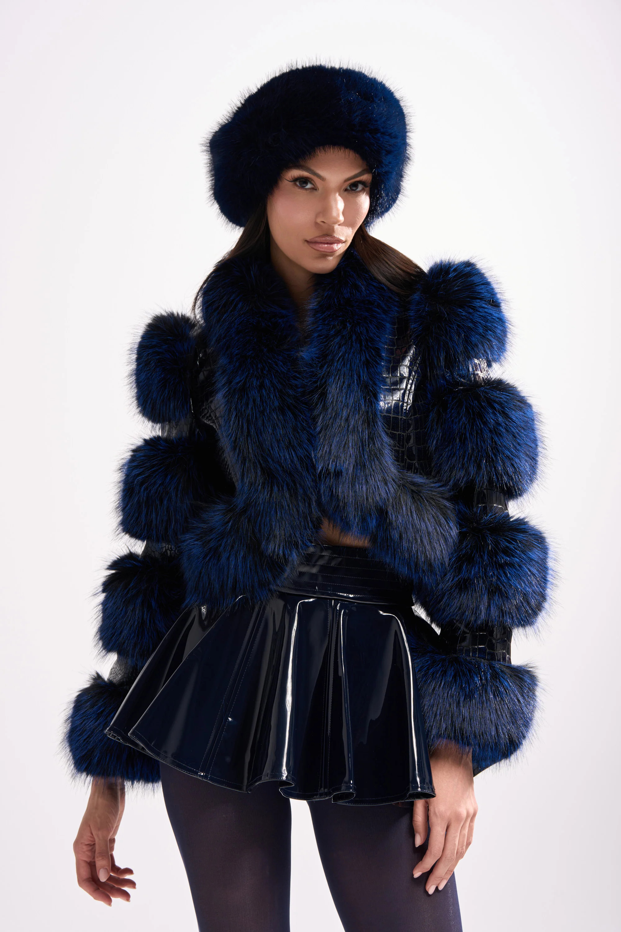 LOVERBOY FUR TRIM MOTO IN NAVY CROC | AKIRA