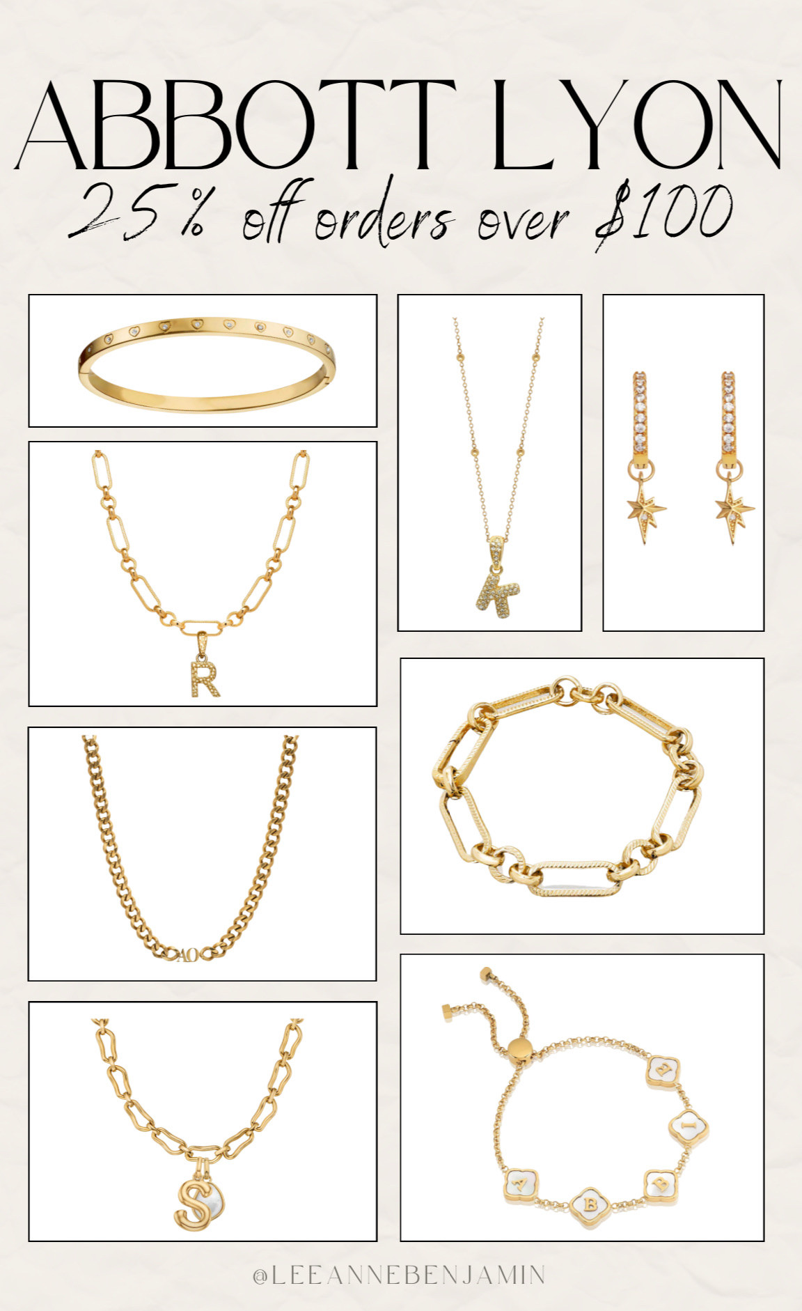 Gold jewelry from Abbott Lyons! Save up to $25 off order over $100! 

#LTKFindsUnder100 #LTKStyleTip #LTKSeasonal