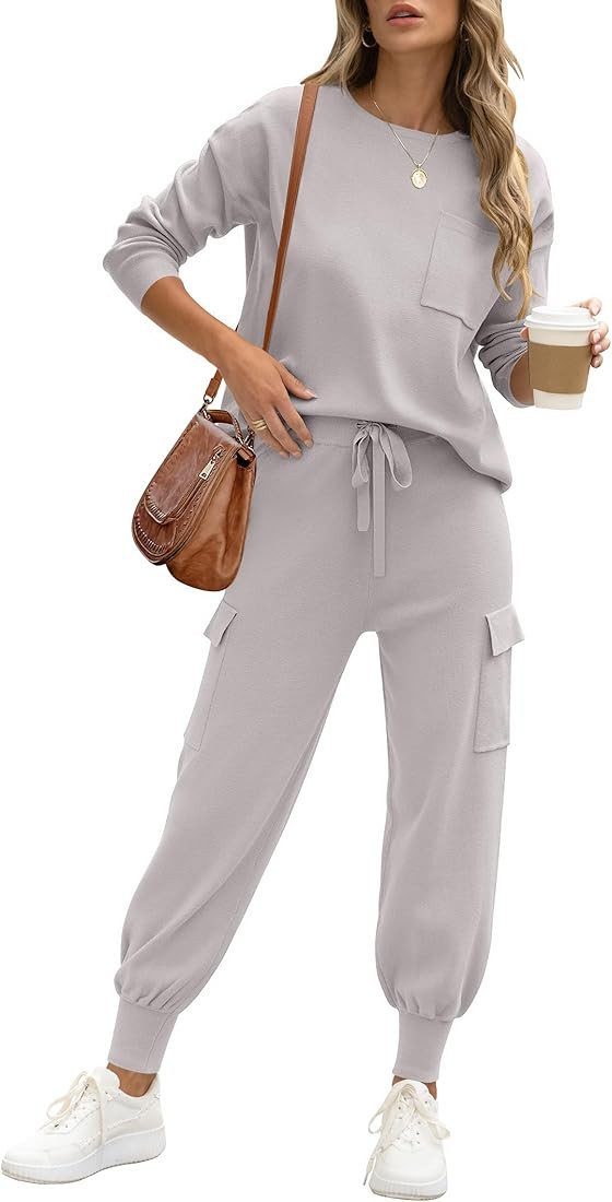 Caracilia Women's Two Piece Outfits Sweater Sets Long Sleeve Knit Tops Matching Cargo Jogger Pant... | Amazon (US)