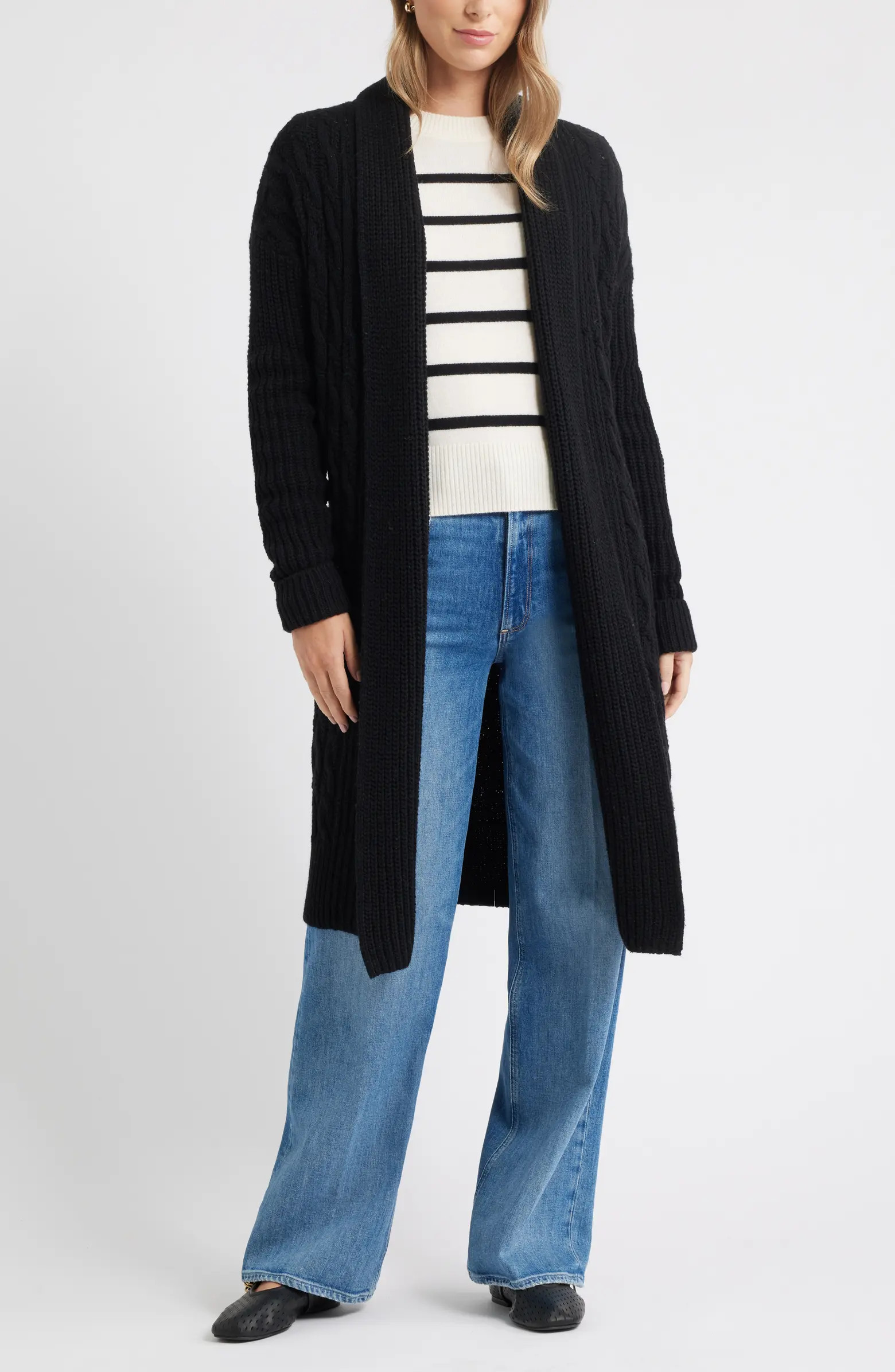 Cable Longline Open Front Cardigan | Nordstrom