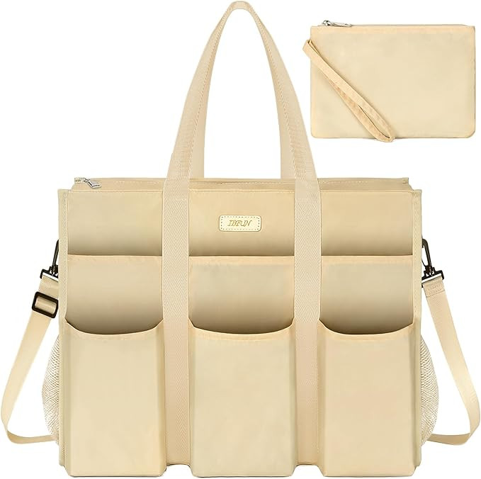 IBFUN Utility Tote Bag with 24 Pockets, Large Teacher Tote for Women with Laptop Compartment, Tra... | Amazon (US)