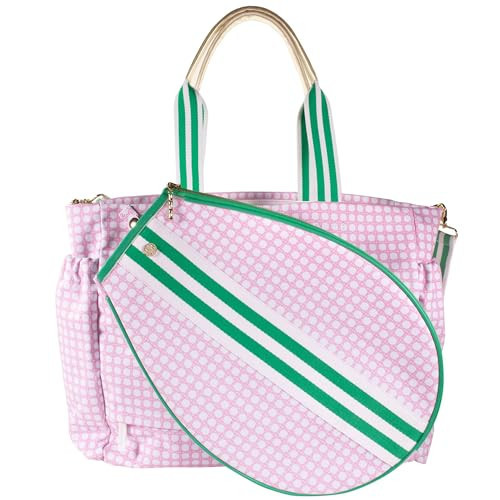 Lilly Pulitzer Tennis Tote Bag with Removable Shoulder Strap, Large Tennis Shoulder Bag for Tennis Racket, Pickleball, Racket Sports, Travel Bag, Pink Caning | Amazon (US)