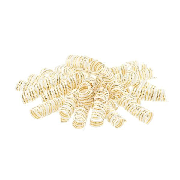 Gold & White Metallic Stripes Curly Bow | The Container Store