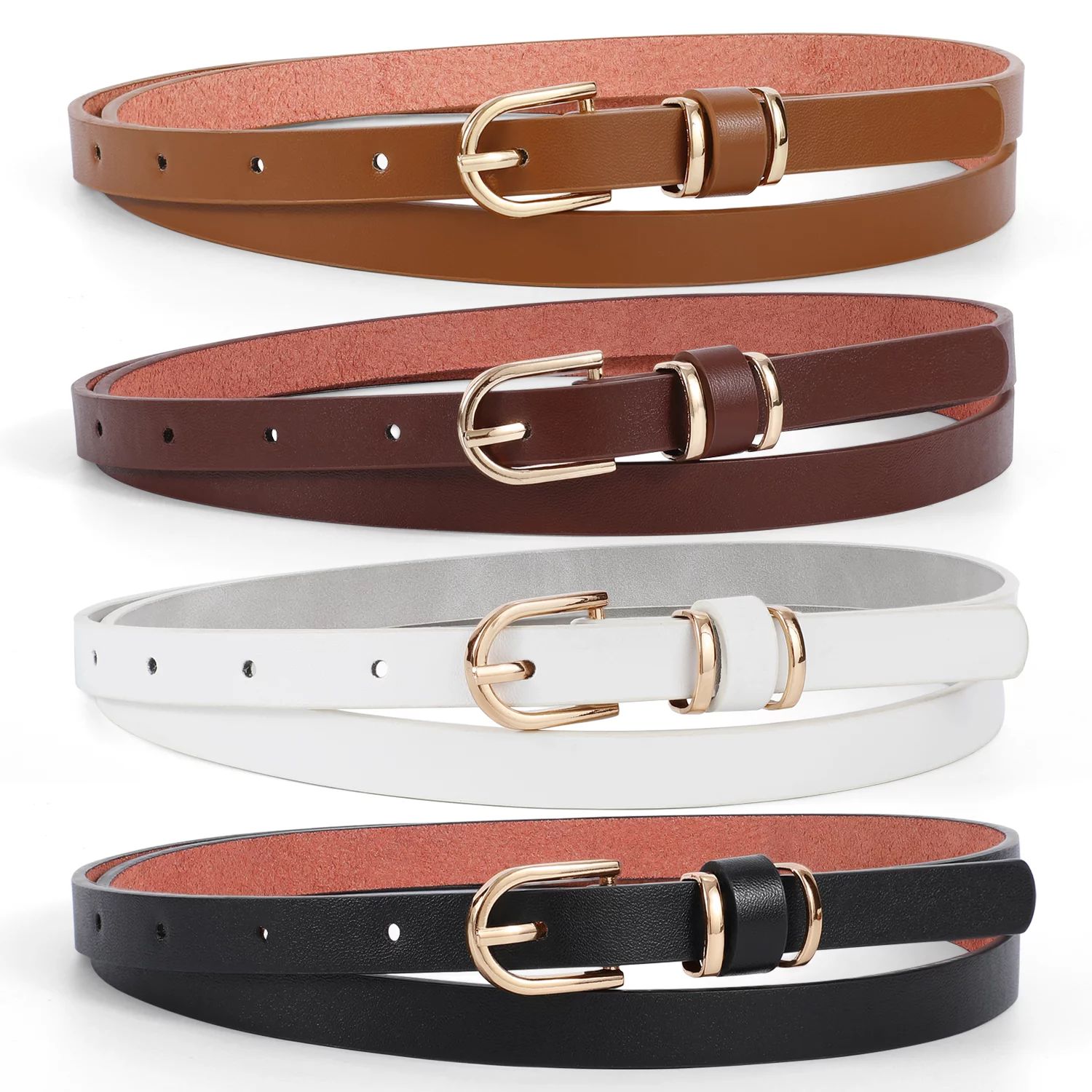 JASGOOD Set of 4 Women's Skinny Leather Belt for Jeans Pants with Gold Alloy Buckle | Walmart (US)