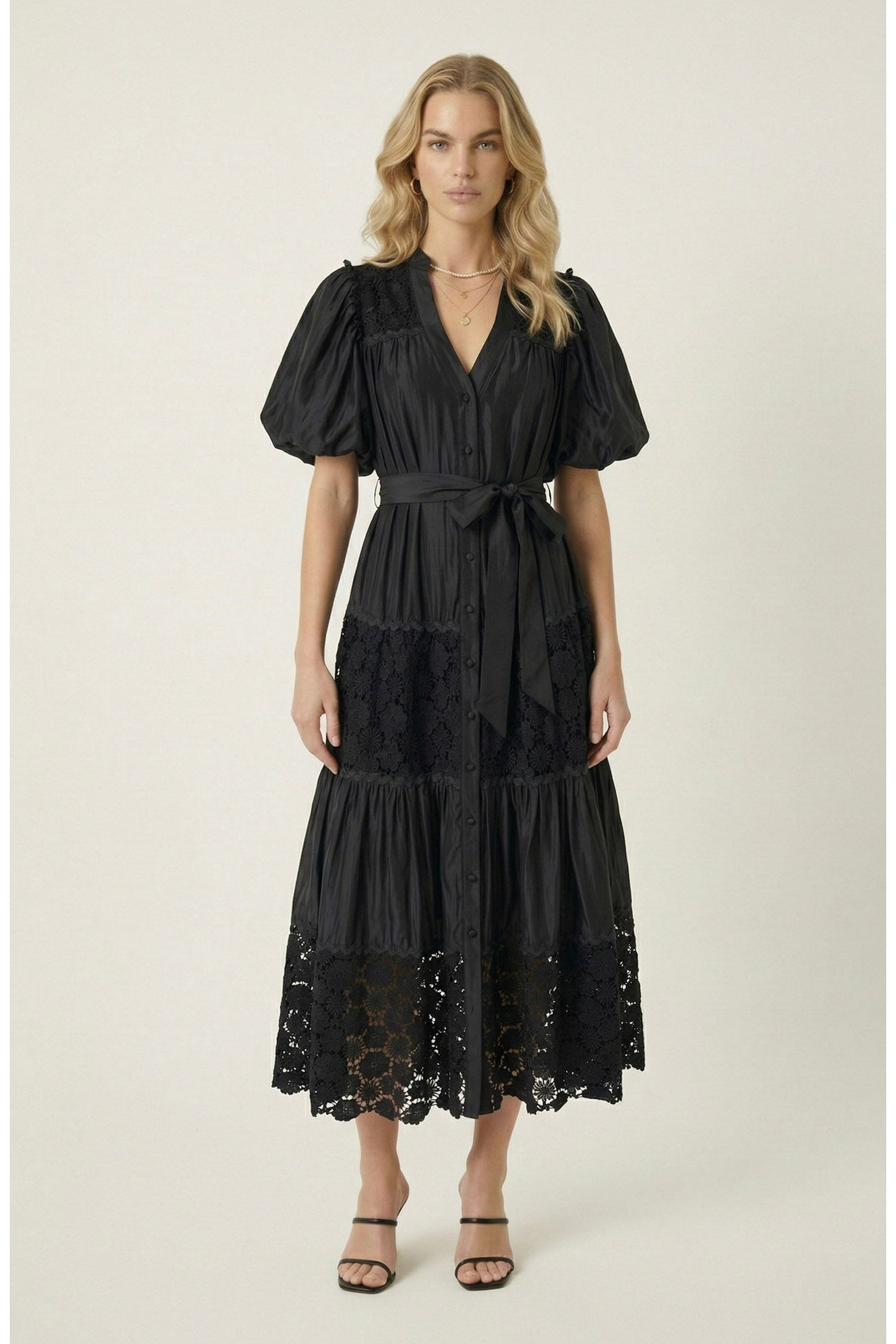 V-Neck Lace Paneling Midi Dress (Women) | Nordstrom | Nordstrom