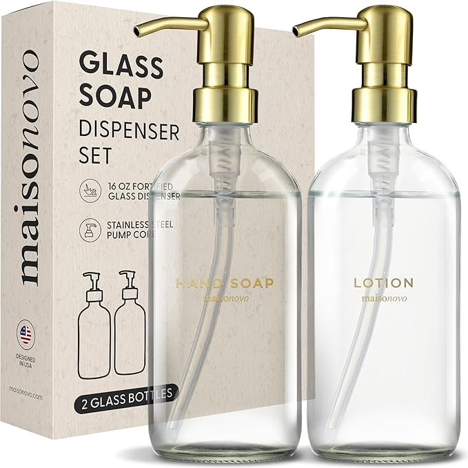 MaisoNovo Soap Dispenser 2-Piece Set | 16.9oz Clear Bottles with Gold Stainless Steel Pumps | Amazon (US)