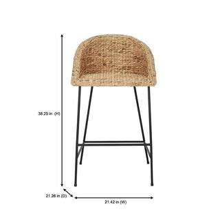 Natural Woven Hyacinth Bar Stool with Low Back | The Home Depot