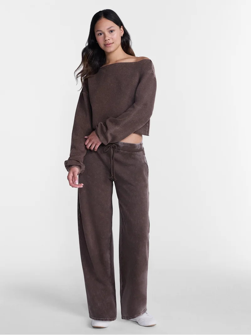 No Boundaries Mineral Wash Fleece Barrel Leg Pants, 29'' Inseam, Women's XXS-XXL | Walmart (US)