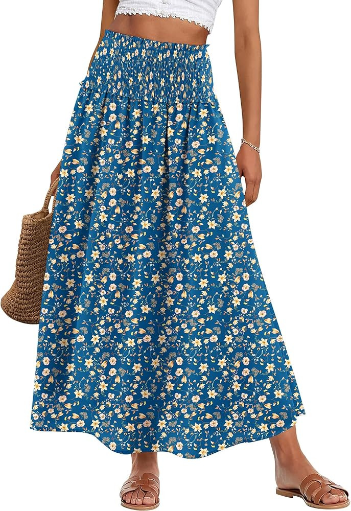 ANRABESS Maxi Skirt for Women Floral High Waisted Elastic Flowy 2026 Summer Boho Long Skirts Beac... | Amazon (US)