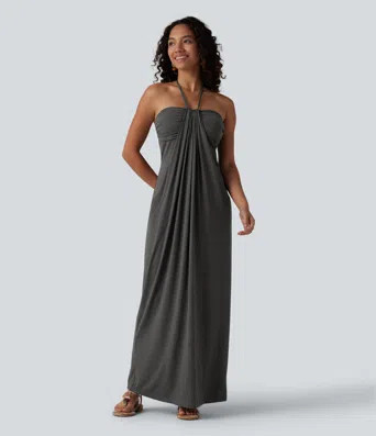 Women’s Halter Tie Back Built-in Bra Maxi Dress with Pockets - Halara | HALARA