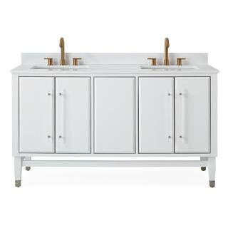 Benton Collection Bertone 60 in. W x 22 in. D . x 35 in. H White Quartz Vanity Top in White with ... | The Home Depot